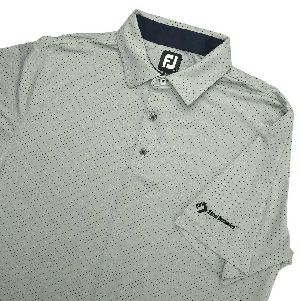 FootJoy Polo Shirt Mens L Gray Polka Dot Steel Dynamics Golf Stretch Top